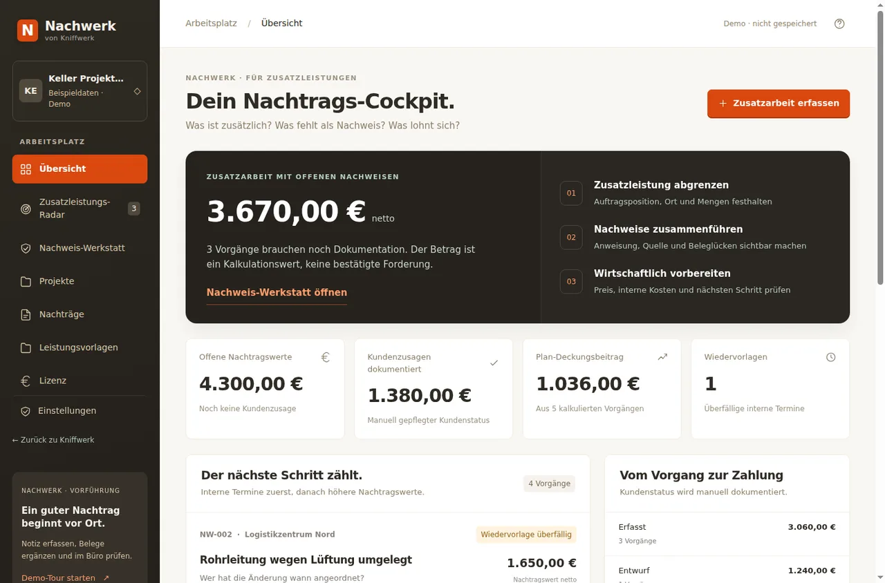 Nachwerk-Übersicht: offene Zusatzleistungen, Nachtragswerte und die nächsten Schritte
